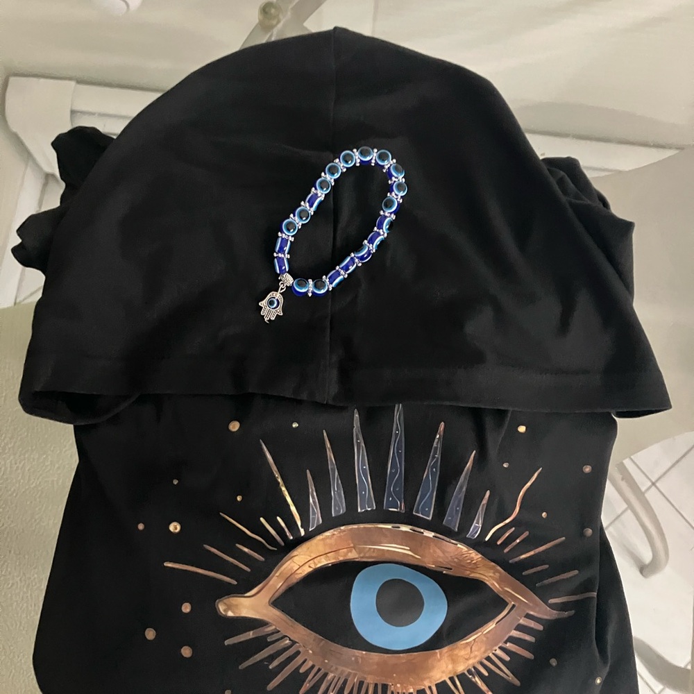 Ladies NWT  size M.  95pct polyester long sleeve hooded “ EVIL EYE “ shirt - Picture 4 of 9